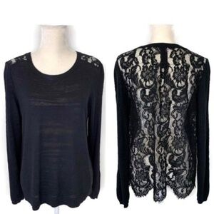 CAbi EUC Sophia Sweater #5005 Size Med Black Lace Detail